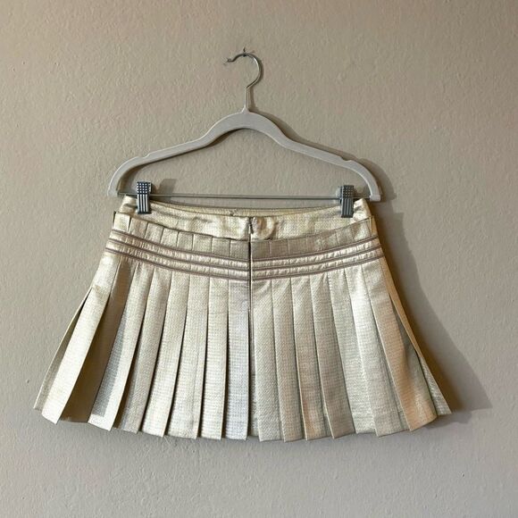 Chanel Mini Gold Cream Skirt Lame Pleated Size 2 - Picture 7 of 14
